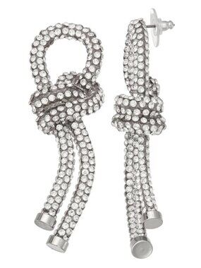 VERA WANG Rocker Chic Silver/Clear Crystal Tube Knot Design Linear Earrings~NEW!